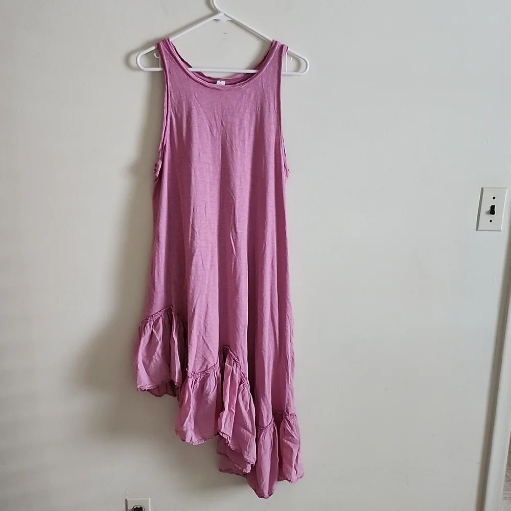 Daily Practice Pink Sleeveless Asymmetrical Ruffle Hem Dress Medium 100% Cotton